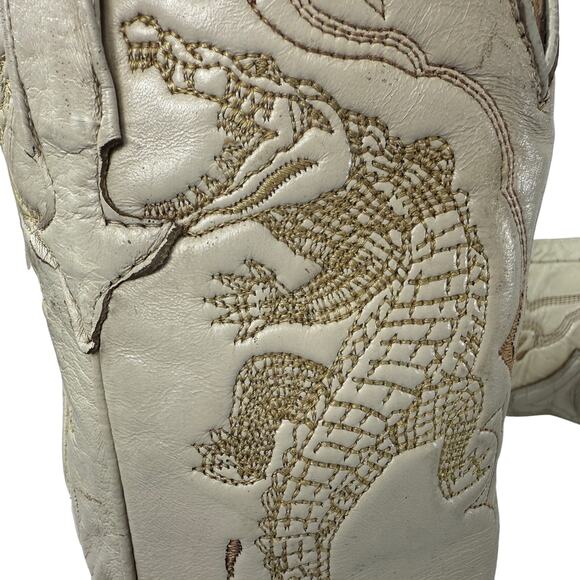 Denver Western Cowboy Boots Women Size 9 Embroidered Alligator Cream Pointed - Picture 11 of 15